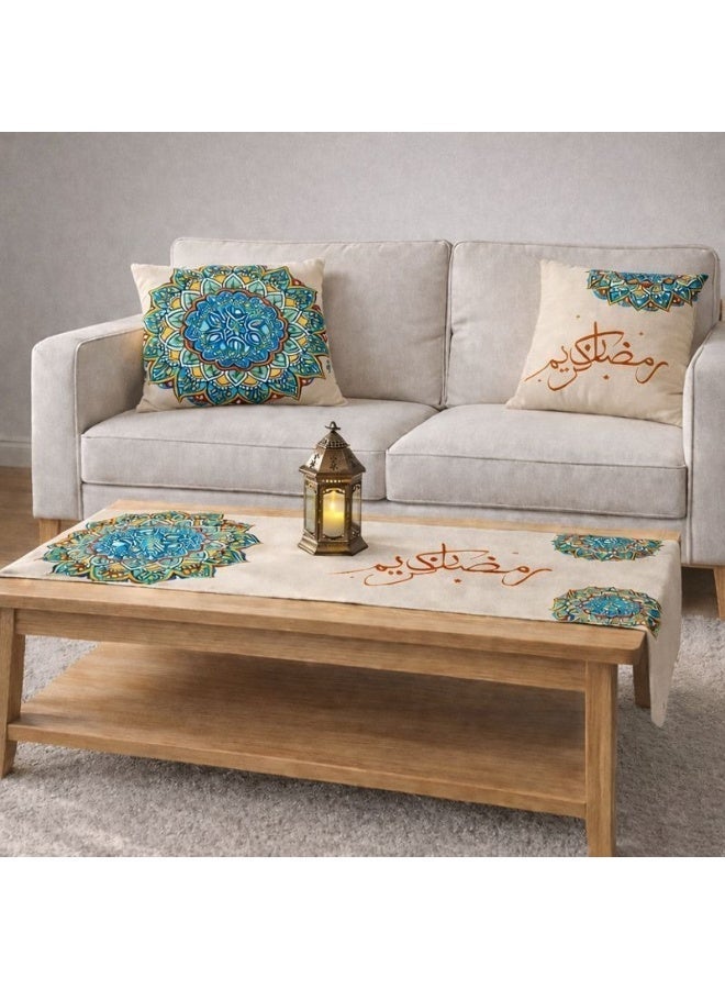 سنوز طقم رمضان 3 قطع ( رانر سفره , تصميم اورينتال رمضان   45*90 سم + 2 كوشن مقاس 45*45 سم ) - Image 2